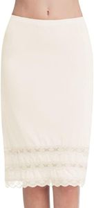 MANCYFIT Half Slips for Women Underskirt Dress Extender Lace Trim Knee Length Midi Skirt Ivory X-Large