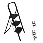 SG Traders 3 Step Ladder Folding Heavy Duty Ladder Reach New Heights With Safe Durable Anti Slip Wide Tread Portable Mat Step Ladder Reliable Elevation Solutions For Indoor Outdoor Stools (Black)