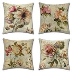 JOTOM Cushion Covers Set of 4 Flowers Square Pillow Cover Throw Pillow Case Home Decor Pillowcases Floral Cushion Cover for Sofa Chair Couch Bedroom Garden Outdoor Decorative 45x45cm (Flowers)