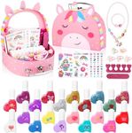 TOGOU2S Nail Polish Set for Girls, Girls Nail Varnish Sets Kids Toys Presents for 5 6 7 8 9 10 11 12, 20 Colors Tear-Off Nail Polish Set with Unicorn Case, Rings, Stickers, Unicorn Nail Salon Game