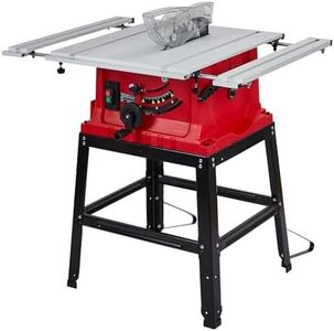Table Saw, Garvee 10 Inch 15A Multifunctional Saw with Stand & Push Stick for Jobside, 90° Cross Cut & 0-45° Bevel Cut, Cutting Speed Up to 5000RPM, Adjustable Blade Height, Ideal for Woodworking