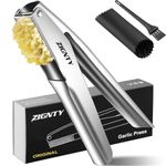 ZIGNTY Garlic Press Stainless Steel,Premium Garlic Mincer Tool,No Need to Peel Garlic Ginger Crusher & Masher Easy Squeeze Large Trough Ergonomic Handle,Rust Proof,Dishwasher Safe (5 Years Warranty)