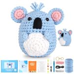 YURROAD Crochet Kit for Beginners with Easy Peasy Yarn, No Split Yarn, Crochet Animals Set for Adults Kids with Step-by-Step Video Tutorials Starter Crochet Knitting Kit - Koala