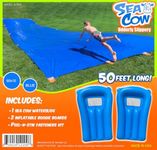 Blue Sea Cow Giant Backyard Waterslide 50 Foot - 2 Inflatable Boogie Boards, Peel-N-Stik Fasteners KIT