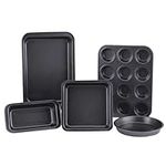 Non-Stick Bakeware Set, Carbon Steel Baking Pan Set with Baking Tray, Cup Muffin Tray, Cake Pan, Loaf Pan (5Pcs Set)