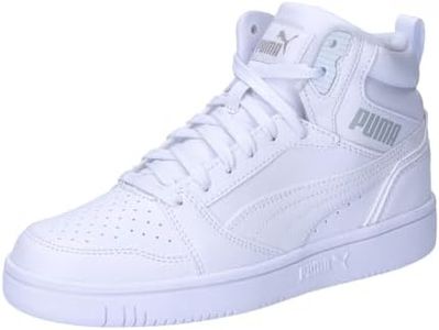 PUMA Unisex Kid's Rebound V6 Mid Jr Sneaker, Puma White Cool Light Gray, 6 US
