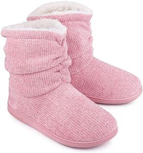 LongBay Women's Chenille Knit Bootie Slippers Cute Plush Fleece Memory Foam House Shoes (Large / 9-10 B(M), Pink)