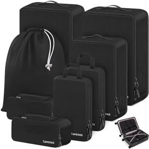 Compression Packing Cubes, Lumesner 8 Set Travel Packing Cubes for Carry on Suitcases, Compression Suitcase Organizers Bag Set & Travel Cubes (8-piece, Black)