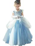 Girls Cinderella Dress Princess Costumes for Toddlers Kids Halloween Party Dress Up with Gloves