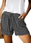 Velinsak Womens Shorts Summer Casual Comfy Cotton Linen Shorts High Waist with Elastic Waist Drawstring and Pockets Dark Grey Large