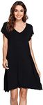 WiWi Sleepwear Women's Short Sleeves Comfy Nightgown S-4X, Black, 3X