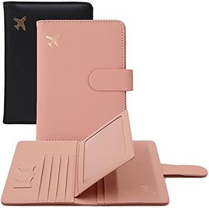 Melsbrinna Rfid Passport Holder for Travel women/Men, Cute Passport Wallet Rfid Blocking Card Slots, Rfid Passport Cover/CaseTravel Wallet, Passport Book Holder (2, Black pink)