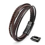 SERASAR Mens Leather Bracelet 17cm 