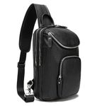 LANNSYNE Vintage Full Grain Leather Sling Bag Crossbody Chest Daypack, Black for 10.5" Ipad, Leather Sling Bag Fits 11" Ipad Pro