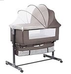 GoFirst Bedside Bassinet for Baby, Bedside Sleeper with Wheels, Heigt Adjustable, with Mosquito Nets, Large Storage Bag, for Infant/Baby/Newborn (Beige)