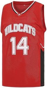 MEBRACS Wildcats Basketball Jersey for Men 14 Troy Bolton 8 Chad Danforth High School Costume, 14 Red, Medium