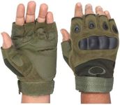 Navkar Crafts Men's Microfiber Half Finger Tactical and Military Hard Knuckle Motorcycle Army Shooting Outdoor Breathable Gym & Fitness Riding Gloves (Green, Medium)