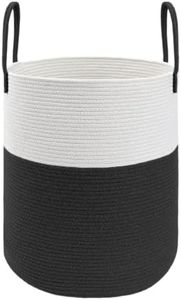 JMvicyroam Large Woven Laundry Basket Hamper,100L Cotton Rope Storage Bin for Blankets,Toys and Clothes,Decorative Tall Nursery Hamper for Living Room,Baby Nursery,Bathroom and Bedroom,White and Black