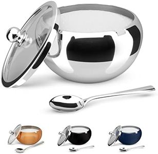 KooK Large Sugar Bowl, Stainless Steel With Glass Lid, Includes Stainless Steel Spoon, Holds 2 cups of Sugar, 480gm