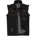 NASKY Men's Fit Retro Ripped Denim Vest Sleeveless Jean Vest and Jacket, Black, Large