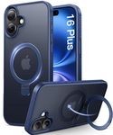Vihibii for iPhone 16 Plus Magnetic Case with Build-in Metal Ring Grip Stand, Compatible with MagSafe & Shockproof Rugged Protective Cover, Matte Translucent Case for iPhone 16 Plus 6.7", Blue