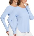 BALEAF Women's Sun Shirts UPF 50+ Long Sleeve Hiking Tops Lightweight Quick Dry UV Protection Outdoor Light Blue 2 Packs M