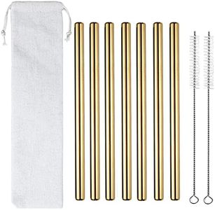 7 Pcs 8.5" Reusable Boba Drinking Straws 304 Stainless Steel Straws Set with 2 Cleaning Brushes Wide Metal Straw for Bubble Tea Milkshakes Smoothie Bar Accessory (Gold)