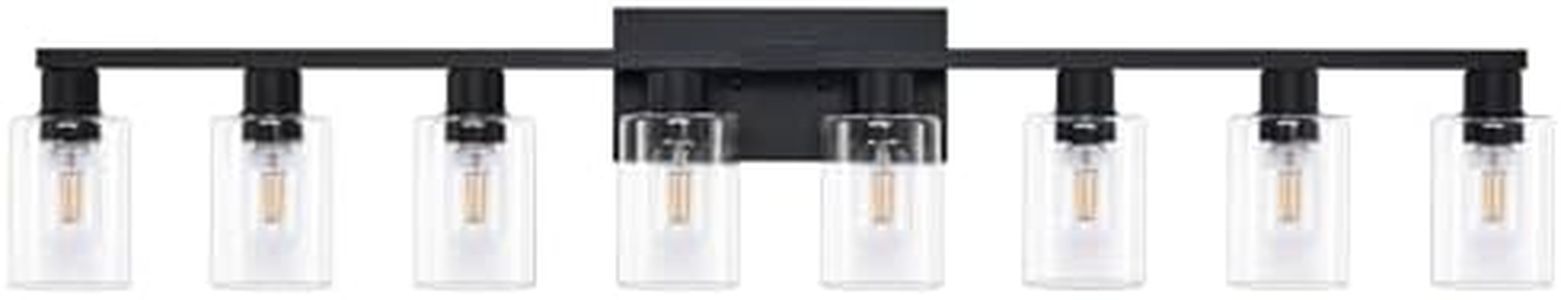 DIDUIO 8 Light Bathroom Vanity Light Black Vanity Light Fixtures Bathroom Lights Fixtures Over Mirror Large Wall Lights with Clear Glass Shade for Bedroom Living Room Makeup
