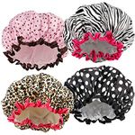 TCOTBE 4 Pieces Shower Cap for Women, Elastic and Reusable, Environmental Protection Hair Bath Caps, Double Waterproof Layers Bathing Hat