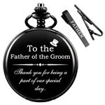 ManChDa Pocket Watch Engraved to the Father of the Groom - Gifts for Wedding - Personalized Pocket Watch and Chain for Father of the Groom - Fob Watch for Men with Tie Clip Wedding Gift + Box Black