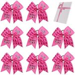 7 Inch Breast Cancer Awareness Cheer Bow Large Glitter Hair Bow Pink Ponytail Holder Elastic Hair Ties for Cheerleader Girls Set of 8