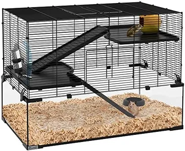 PawHut Large Hamster Cage with Deep Tempered Glass Bottom, 3 Tiers Hamster Tank with Running Wheel, Hut, Water Bottle, Dish, Rat Cage for Syrian, Dwarf, Gerbils, Mouse, 31" x 19" x 22.5", Black