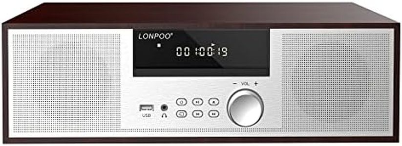 LONPOO Nostalgic Home Stereo System, Vintage Micro Component 40W RMS CD Player & Wireless Bluetooth Audio Streaming,FM Radio,USB Playback,Aux-in & Earphone Port