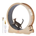 VEVOR 43.3" Large Wooden Cat Exercise Wheel for Indoor Training & Walking, Treadmill With Detachable Carpet & Teaser, Yellow