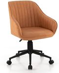 COSTWAY Home Office Chair, Leathaire Ergonomic Swivel Computer Desk Chair Accent Vanity Armchair, Height Adjustable Mid-Back Rolling Executive Task Chairs, Brown