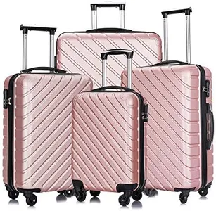 Apelila 4 Piece Luggage Sets,Travel Suitcase Spinner Hardshell Lightweight w/Free Suitcase Cover& Hanger (Rose Gold 4 Piece)