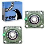 PGN UCF204-12 Pillow Block Bearing - Pack of 2 Square Flange Mounted Pillow Block Bearings - Chrome Steel Bearings with 3/4" Bore - Self Alignment