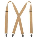 Mens Braces X Shape with 4 Clips, Elastic Adjustable Suspenders Braces for Men Trousers, Mens Suspenders Braces Business Wedding Casual (Khaki 1)