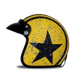 Woljay 3/4 Open Face helmet, Motorcycle Helmet Flat with Rebel Star Graphic Yellow + Black (XL)