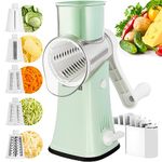 VEKAYA 5 in 1 Rotary Cheese Grater with Handle [5 Interchangeable Stainless Steel Blades] Cheese Shredder Food Vegetable Grader Hand Crank Grater for Kitchen Gift with Bonus Storage Box for Blades