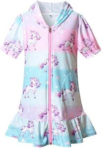 CHILDRENSTAR Girls Swim Coverups Terry Swimsuit Cover-Up Hooded Zip-Up Beach Robe, Unicorn 637, 8-9 Years