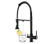 KEOKBON 3 Way Tap with Pull Out Sprayer(2 Mode) for Kitchen Sink, Drinking Water Tap, 3 in 1 Kitchen Sink Tap with Dual Handle, Spring Triflow Kitchen Tap with Water Filter Tap Black UK Standard