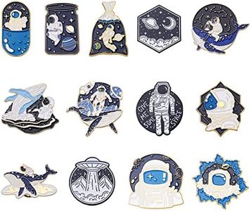 13Pcs Alloy Enamel Brooch Pins Astronaut Planet Theme 13 Styles Colorful Cartoon Whale Bottle Starry Sky Lapel Pins Badge for Backpacks Clothing