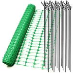 1m x 50m Green Plastic Barrier Mesh Temporary Fence Safety Fencing & 20 Metal Fencing Pins