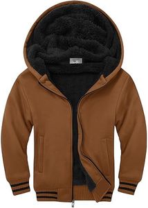 SWISSWELL Unisex Boys Girls Fleece Hoodie Sherpa Lined Jacket Zip Up Hooded Sweatshirt Winter Outerwear for Kids (Brown, 6-7)