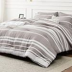 Bedsure Bed in a Bag Twin Size 5 Pieces, Warm Taupe White Striped Bedding Comforter Sets All Season Bed Set with 1 Pillow Sham, Flat Sheet, Fitted Sheet and 1 Pillowcase