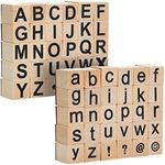 60-Piece Wood Alphabet Stamp Set, Upper and Lowercase Letters with Symbols, Rubber Stamps, DIY Projects, Arts and Crafts, Scrapbooking, Classroom, Games