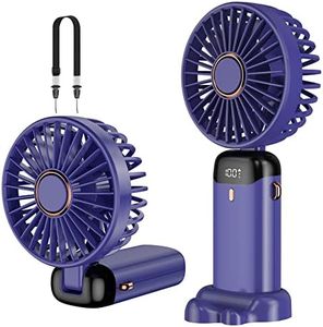 Ventilateur portatif, mini ventilateur portable rechargeable USB, petit ventilateur de poche 5 vitesses avec base, batterie 4200mAh Ventilateur de bureau pliable pour bureau, extérieur (Violet)
