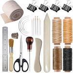 VENCINK 21Pcs Bookbinding Starter Tools Set Genuine Bone Folder Paper Creaser Large-eye Needles Waxed Linen Thread Wood Handle Awl Binding Ribbon Binder Clips for Handmade Books Bookbinding Supplies