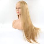 ELESTY Lucyhairwig Synthetic Lace Front Wig Half Hand Tied Honey Blond Long Straight Glueless Heat Resistant Hair Middle Part Lace Front Wigs For Women